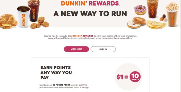 Dunkin' Rewards website
