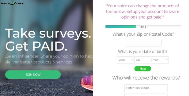 sign up process to survey junkie