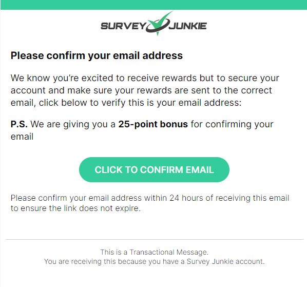 verify your email to become a member of survey junkie
