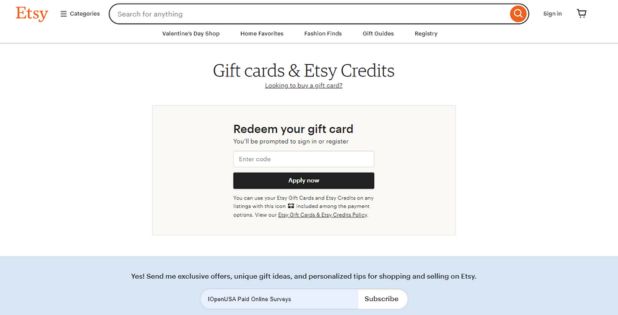 How to redeem an Etsy gift card